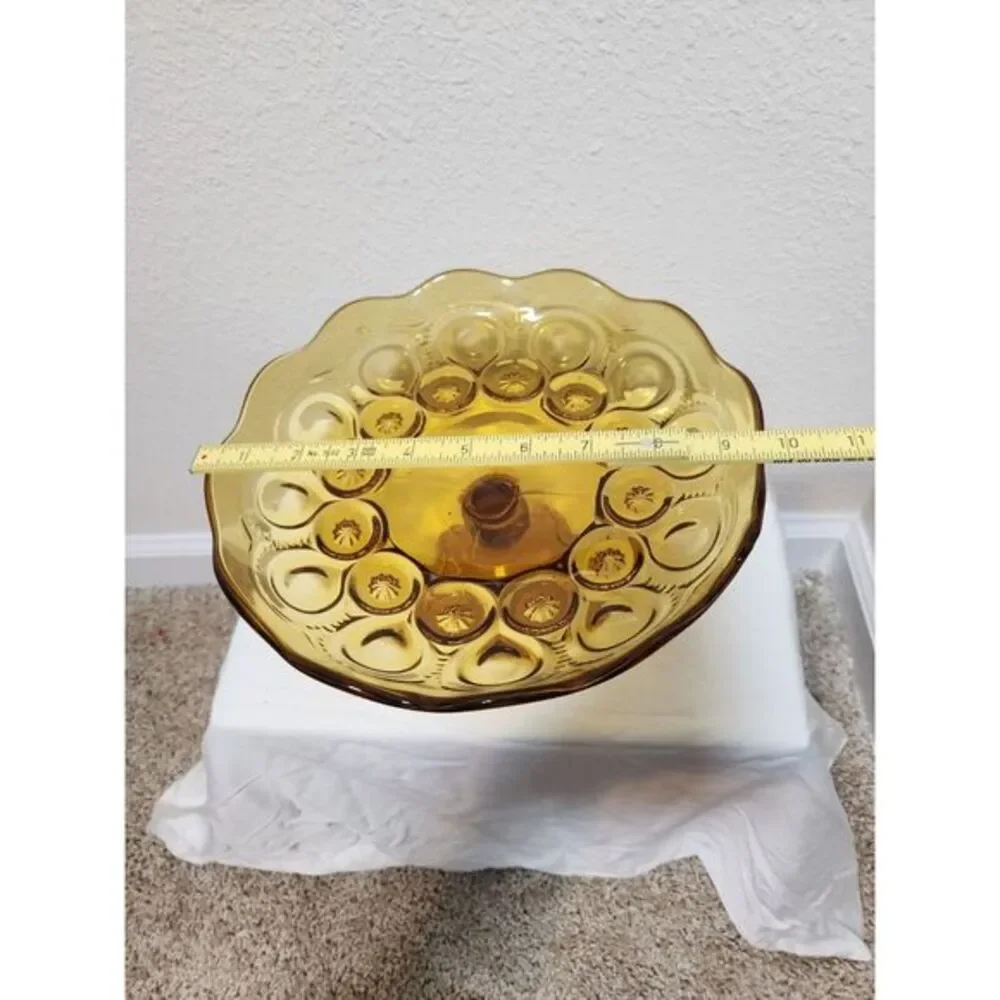 LE Smith Moon & Stars Amber Glass Dessert Stand Compote with Scalloped Edge  MCM